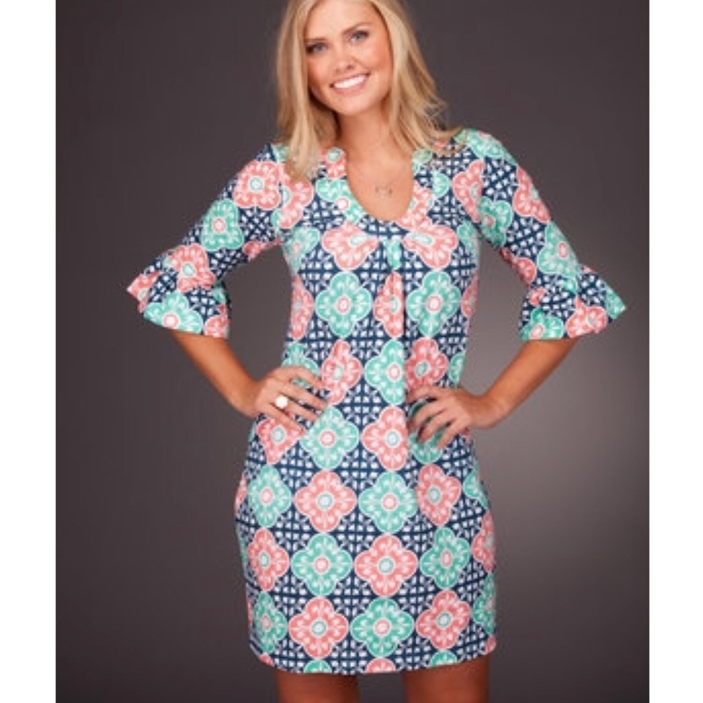 Tracy Negoshian Floral Bell Sleeve Brittany Dress
